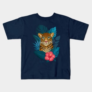 Tropical Jungle Leopard | Blue Kids T-Shirt